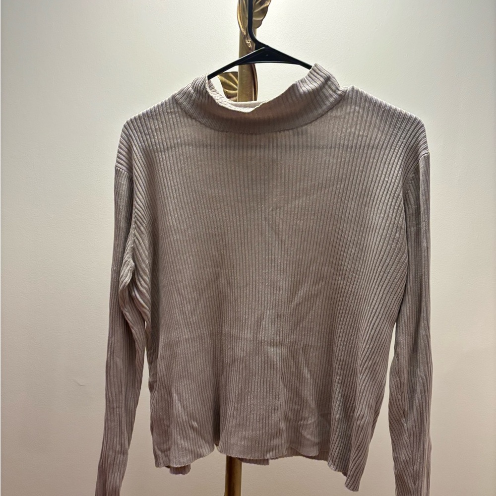 Valerie Stevens SILK Ribbed Turtleneck Sweater - taupe/beige